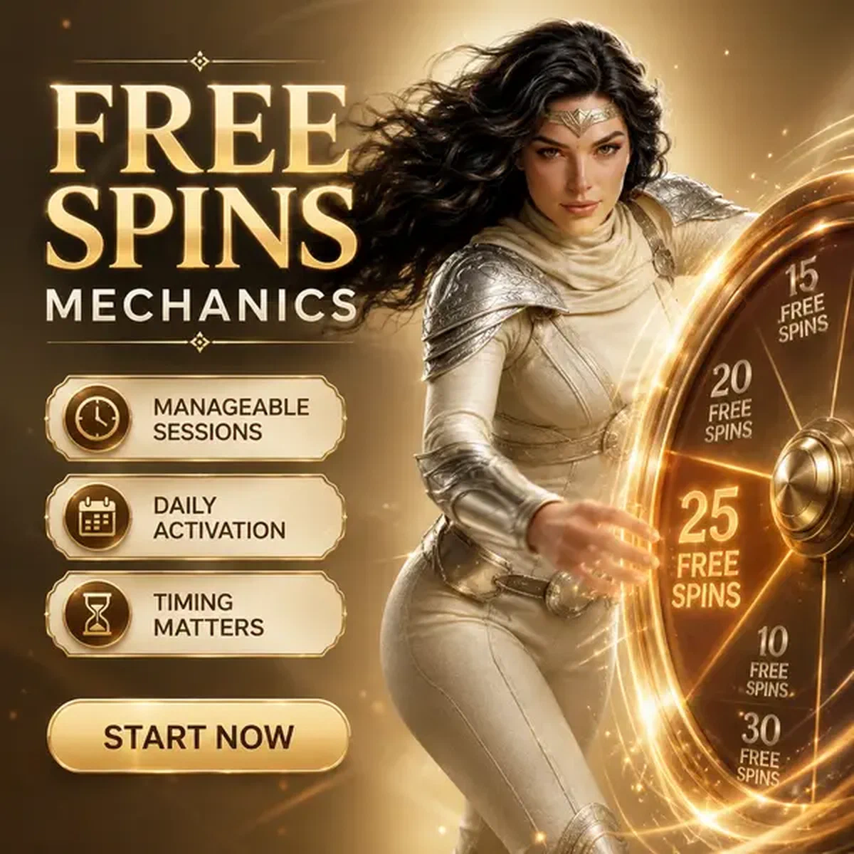 Champion faisant tourner une roue de prix lumineuse pour débloquer des tours gratuits chez SpinSahara