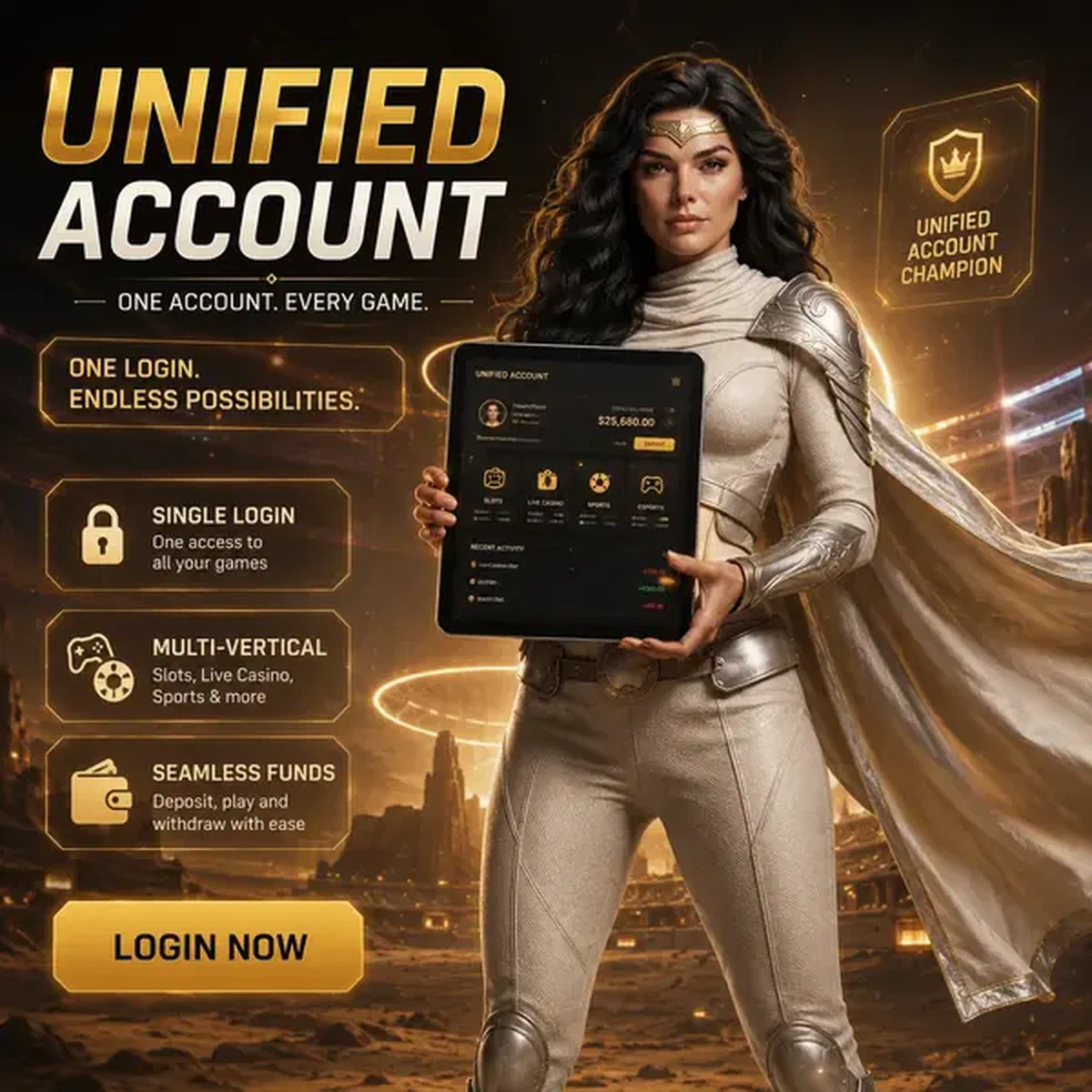 Joueur accédant au compte unifié sur SpinSahara Casino avec connexion transparente sur toutes les verticales de jeu